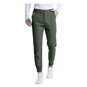 Saks Fifth Avenue Men’s Soft Olive Green Khaki Woven Dress Joggers Pants Size 38